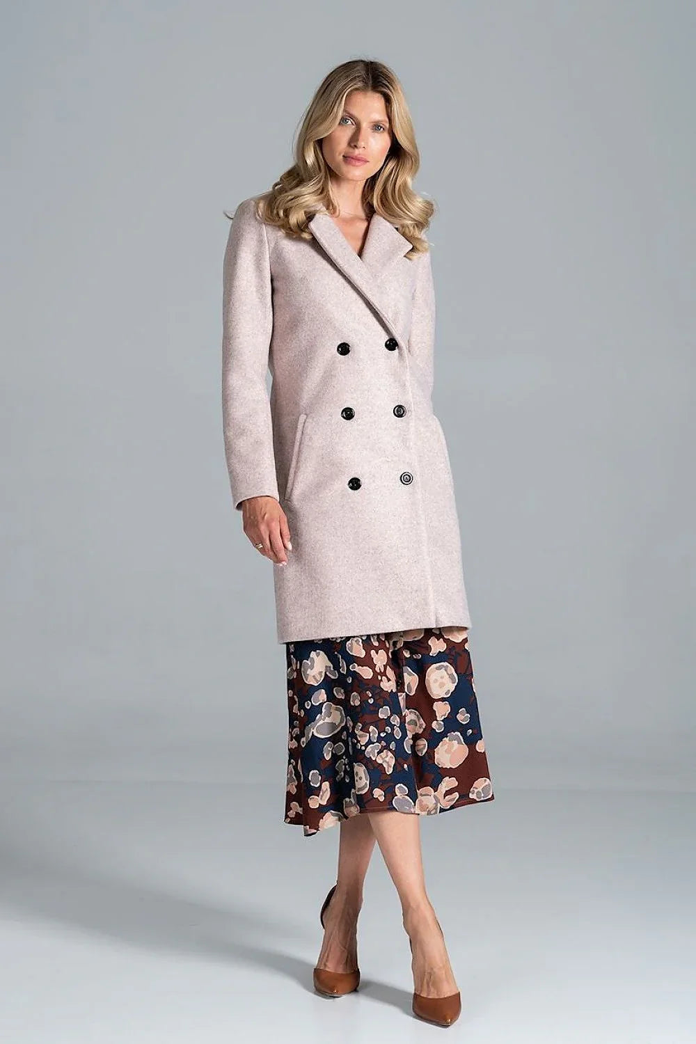 Women's Wool Coat, Wrap Coat - With Pockets Chic, Elegant, Professional, Grey