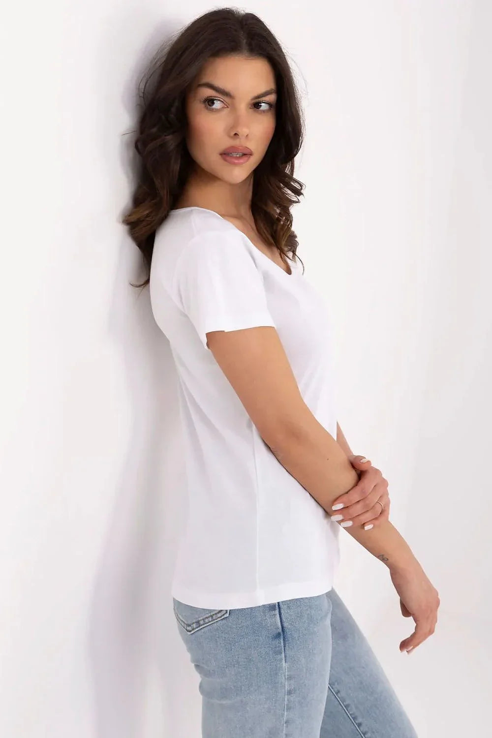 Women Scoop-Neck Short-Sleeves T-Shirt – Stretchable - White -Guocali