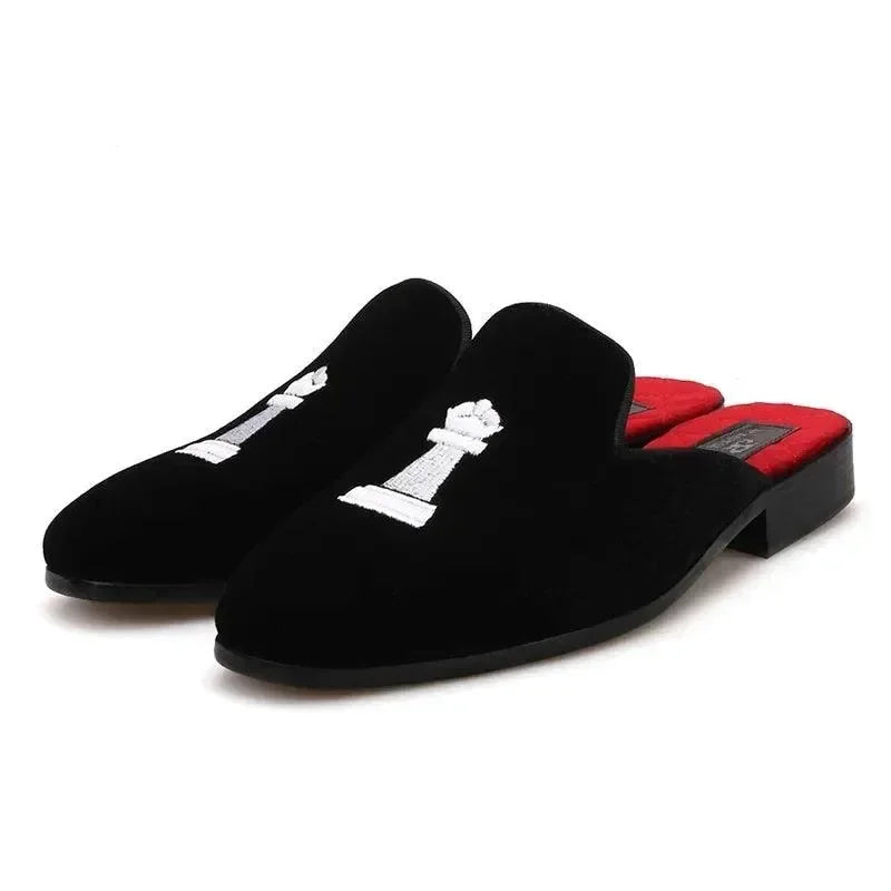 Chess Embroidery Velvet Slip-On Shoes UNISEX -Guocali