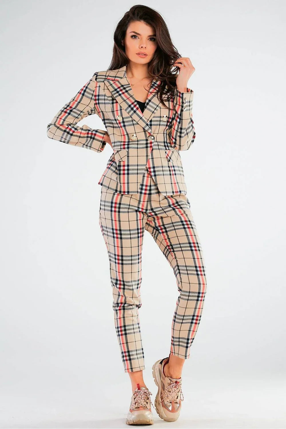 Women Suit Jacket - Stretchable - Double-Breasted, Black, Red