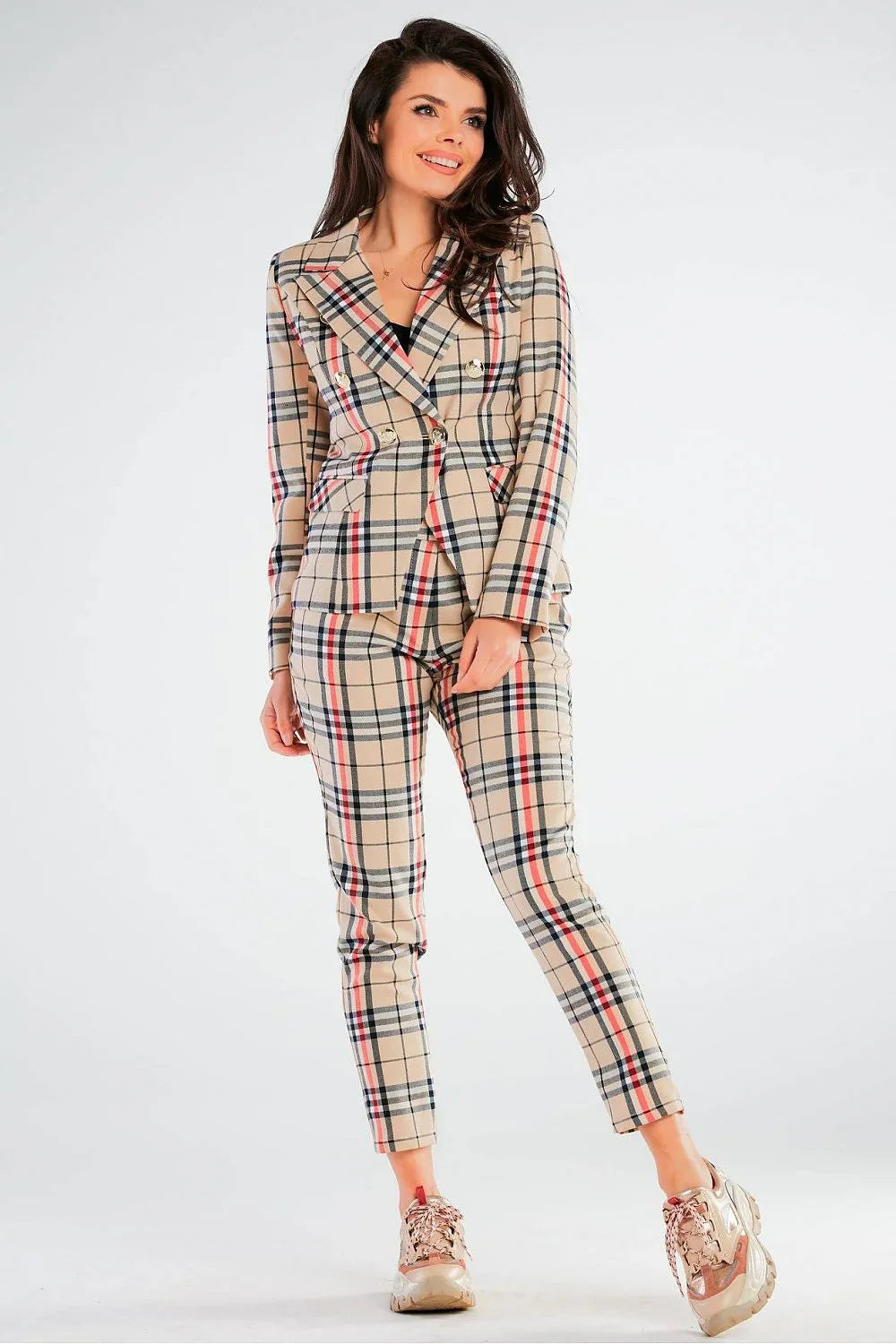 Women Suit Jacket - Stretchable - Double-Breasted, Black, Red
