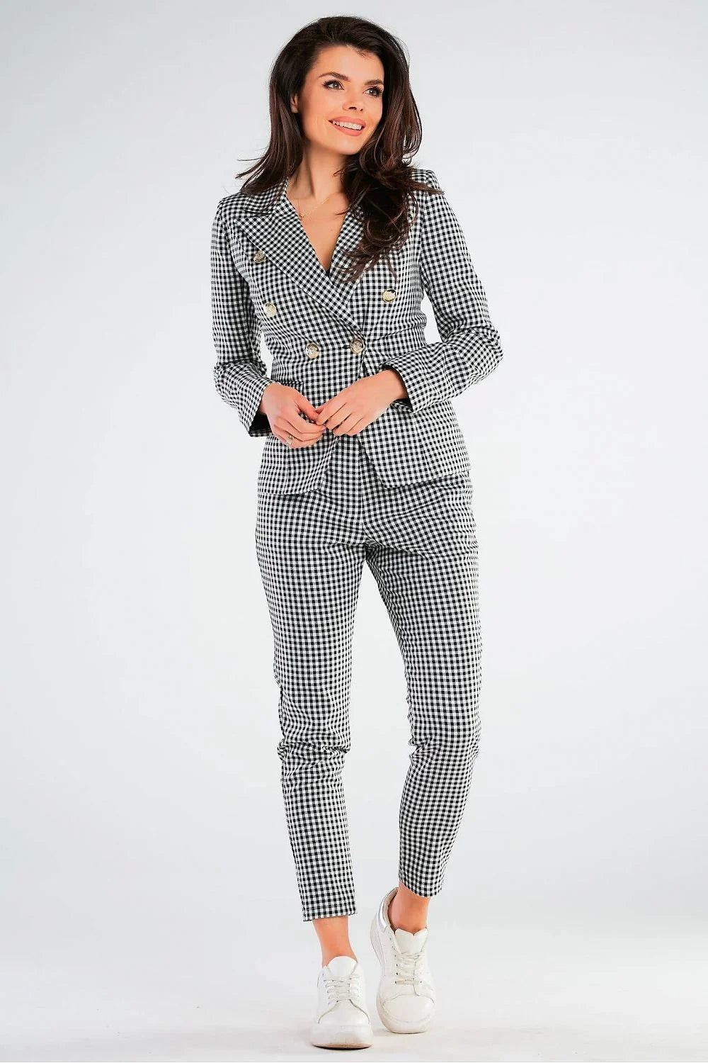 Women Suit Jacket - Stretchable - Double-Breasted - Black, White