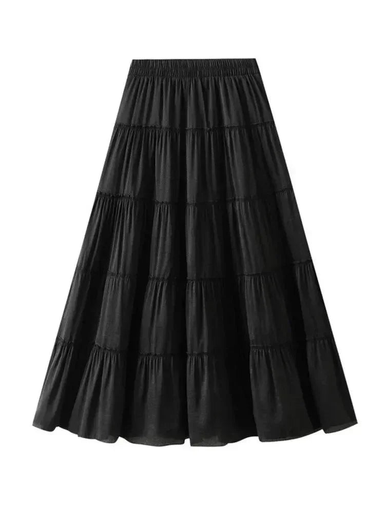 Women Tiered Skirt A-Line - High Waist Midi Women Skirt
