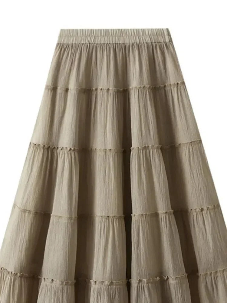 Women Tiered Skirt A-Line - High Waist Midi Women Skirt