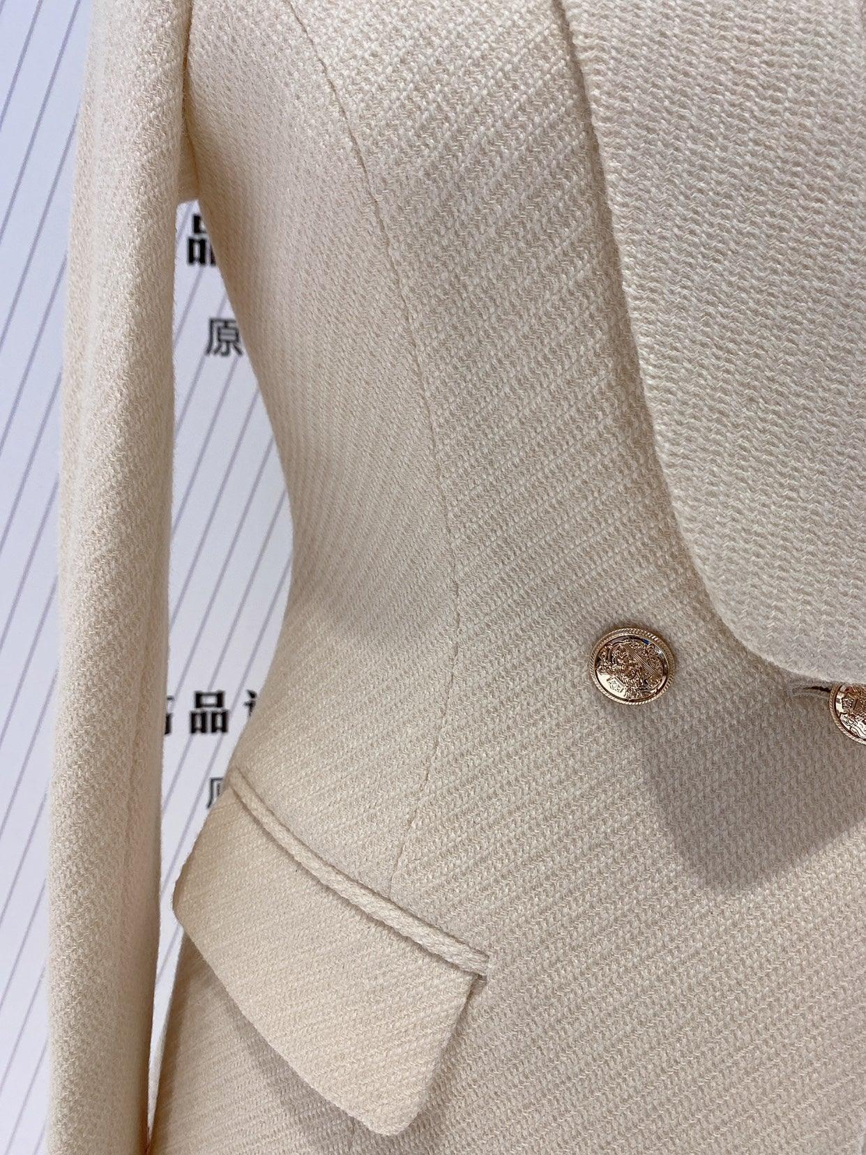 Women Two-Piece Pantsuit - Gold Buttons - Woolen Suit - Pantsuit - Guocali