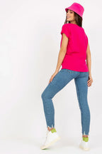 Women U-Neck Short-Sleeves T-Shirt – Stretchable - Pink -Guocali