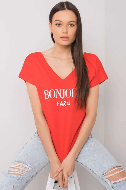 Women V-Neck Short-Sleeves T-Shirt – Breathable - Red, White -Guocali
