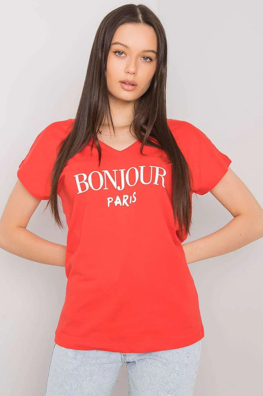 Women V-Neck Short-Sleeves T-Shirt – Breathable - Red, White -Guocali