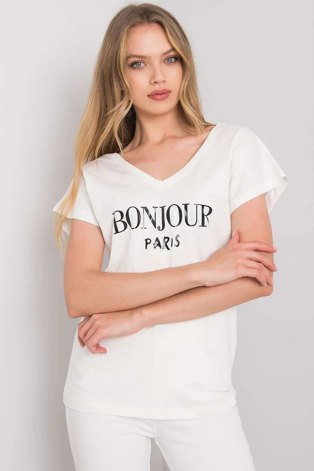 Women V-Neck Short-Sleeves T-Shirt – Breathable - White -Guocali