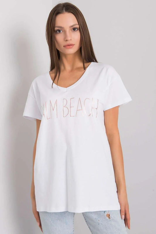 Women V-Neck Short-Sleeves T-Shirt – Breathable - White -Guocali