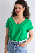 Women V-Neck Short-Sleeves T-Shirt – Stretchable - Green -Guocali