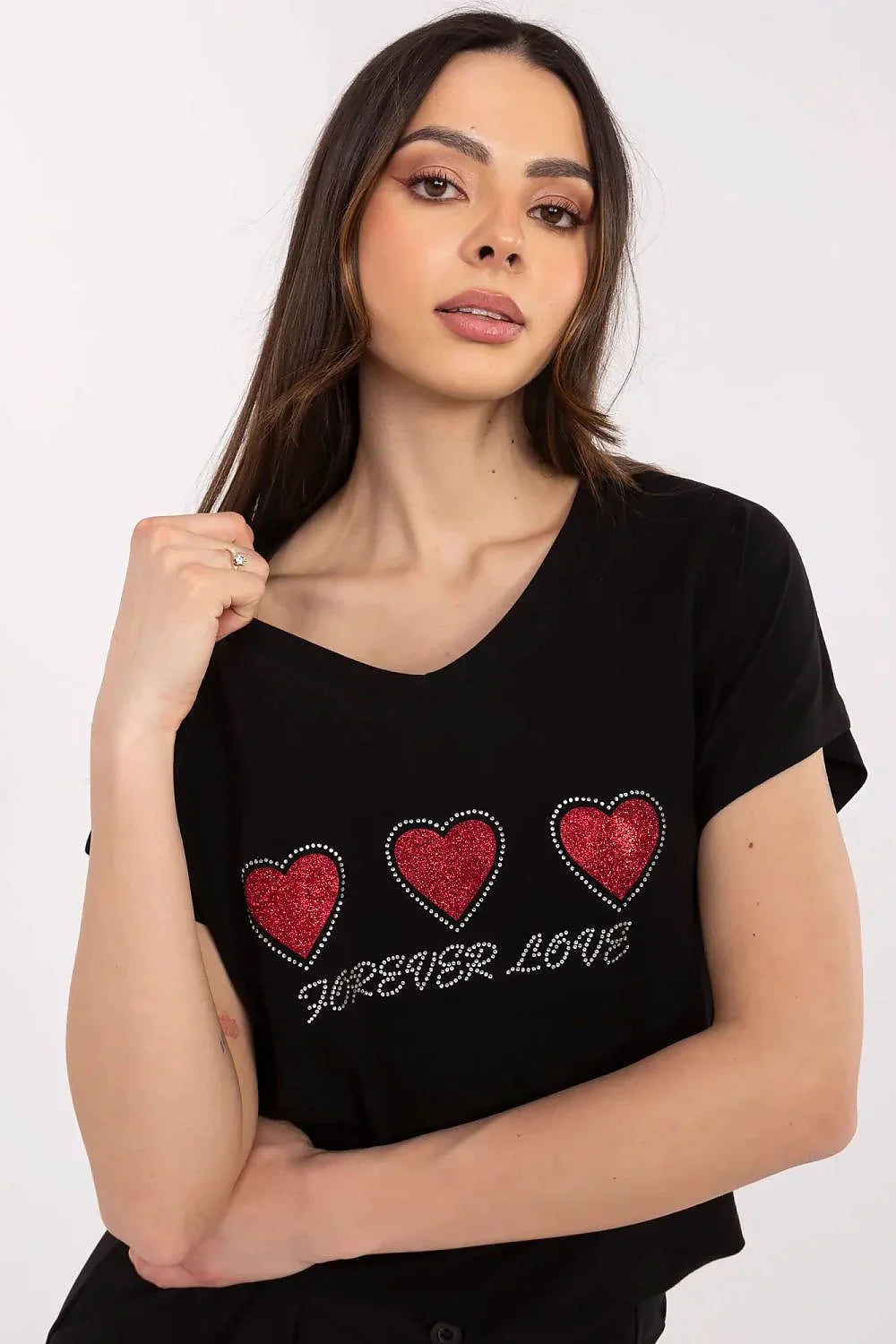 Women V-Neck Short-Sleeves T-Shirt – Stretchable - Black, Red, White -Guocali