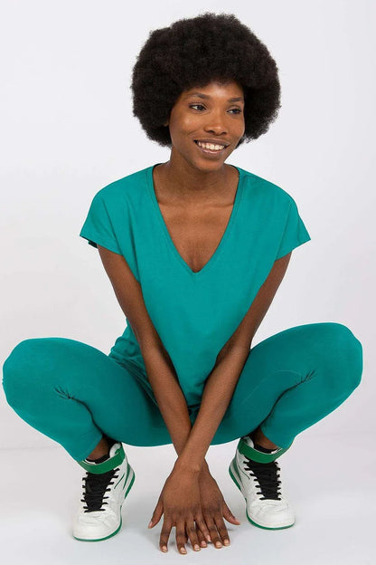 Women V-Neck Short-Sleeves T-Shirt – Stretchable - Green -Guocali