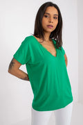 Women V-Neck Short-Sleeves T-Shirt – Stretchable - Green -Guocali