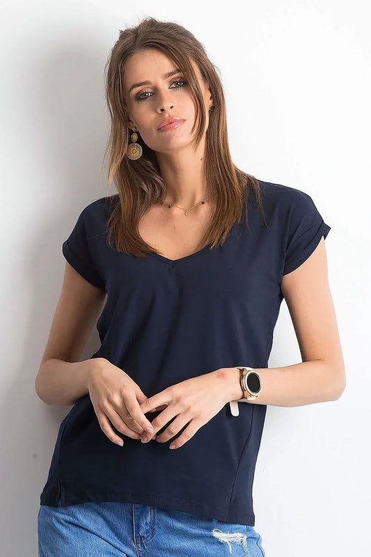 Women V-Neck Short-Sleeves T-Shirt – Stretchable - Navy -Guocali