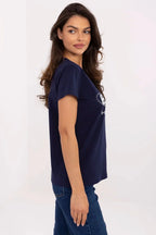 Women V-Neck Short-Sleeves T-Shirt – Stretchable - Navy -Guocali