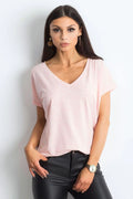 Women V-Neck Short-Sleeves T-Shirt – Stretchable - Pink -Guocali
