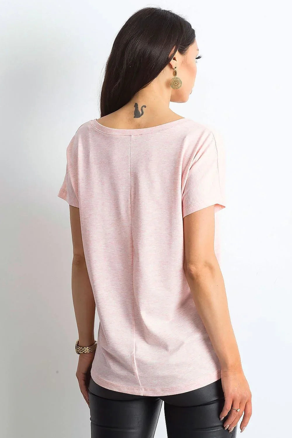 Women V-Neck Short-Sleeves T-Shirt – Stretchable - Pink -Guocali