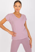 Women V-Neck Short-Sleeves T-Shirt – Stretchable - Pink -Guocali