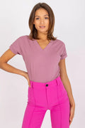 Women V-Neck Short-Sleeves T-Shirt – Stretchable - Pink -Guocali