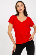 Women V-Neck Short-Sleeves T-Shirt – Stretchable - Red -Guocali
