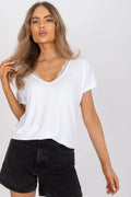 Women V-Neck Short-Sleeves T-Shirt – Stretchable - White -Guocali