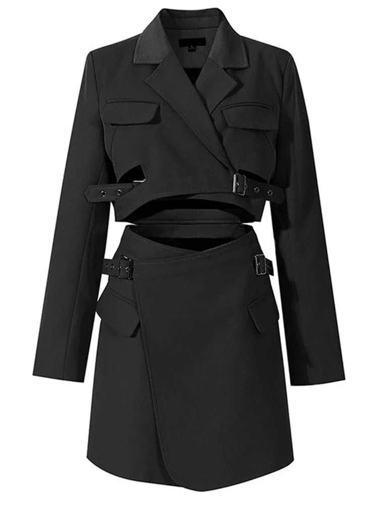 Women's Blazer - Belted Wrap Solid - Relaxed Fit Thigh-Length – Blazer | GUOCALI