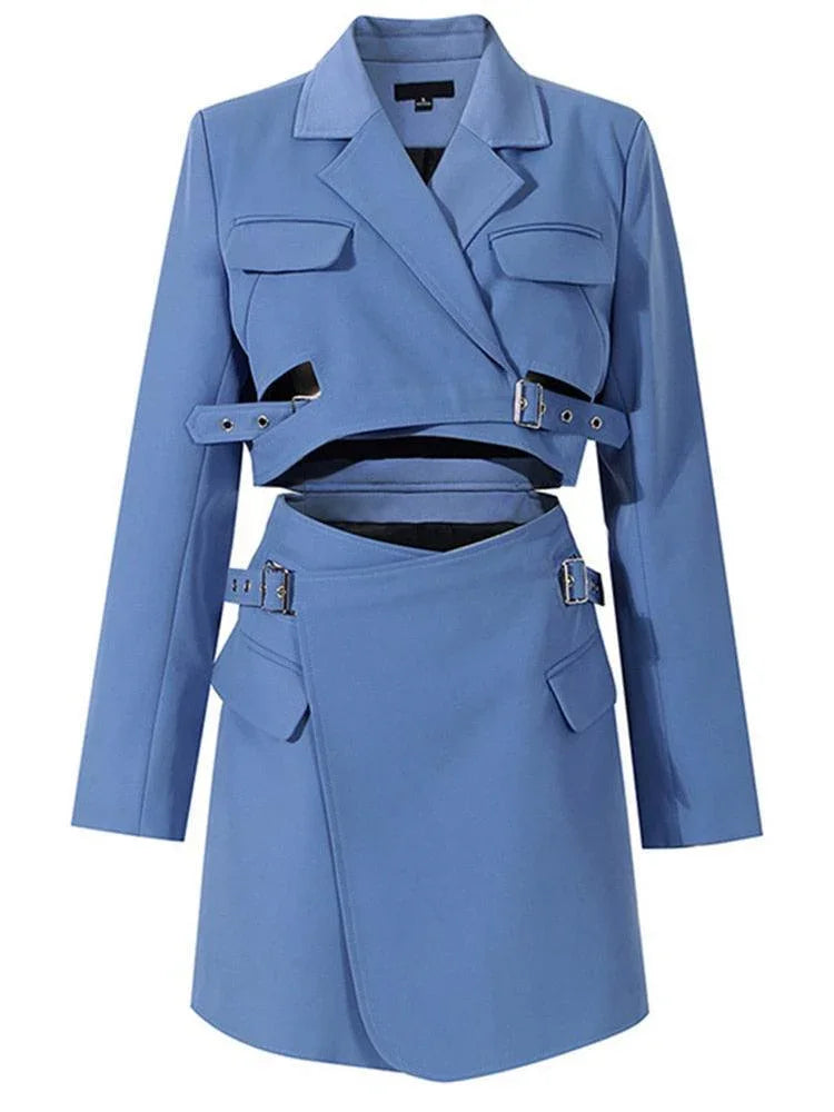 Women's Blazer - Belted Wrap Solid - Relaxed Fit Thigh-Length – Blazer | GUOCALI – view 2