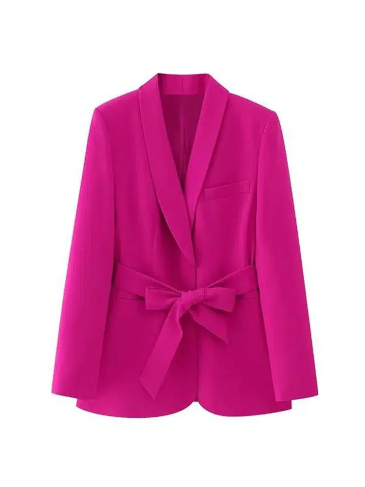 Women's Blazer - Belted Wrap Solid - Slim Fit Hip-Length – Suit Jacket | GUOCALI