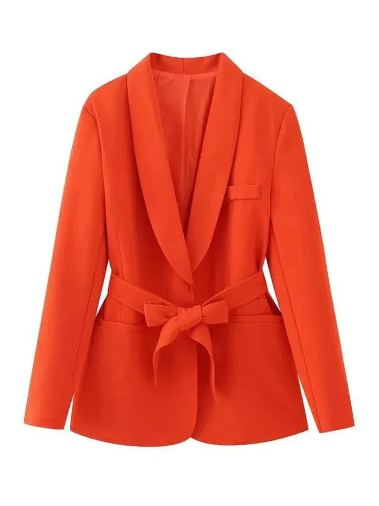 Women's Blazer - Belted Wrap Solid - Slim Fit Hip-Length – Suit Jacket | GUOCALI – view 2