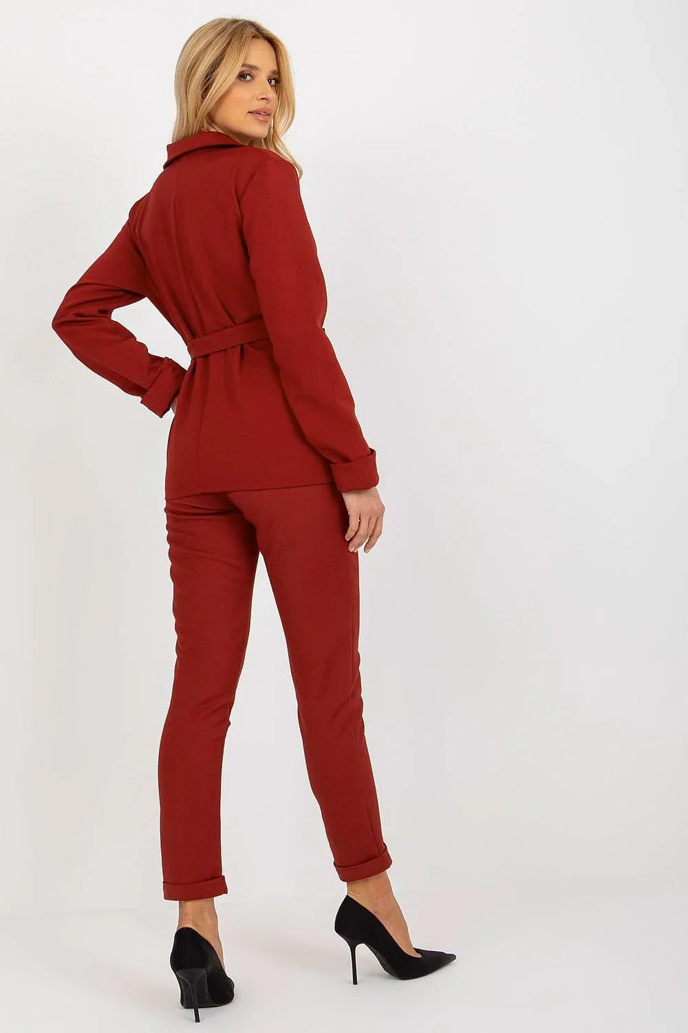 Women's Blazer - Belted Wrap Solid Wool - Regular Fit Hip-Length - Red – Suit Jacket | GUOCALI – view 3