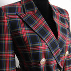 Women's Blazer - Double-Breasted Plaid - Slim Fit Thigh-Length - Black – Blazer | GUOCALI – view 5