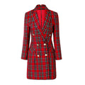 Women's Blazer - Double-Breasted Plaid - Slim Fit Thigh-Length - Red – Blazer | GUOCALI