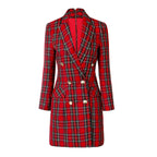 Women's Blazer - Double-Breasted Plaid - Slim Fit Thigh-Length - Red – Blazer | GUOCALI