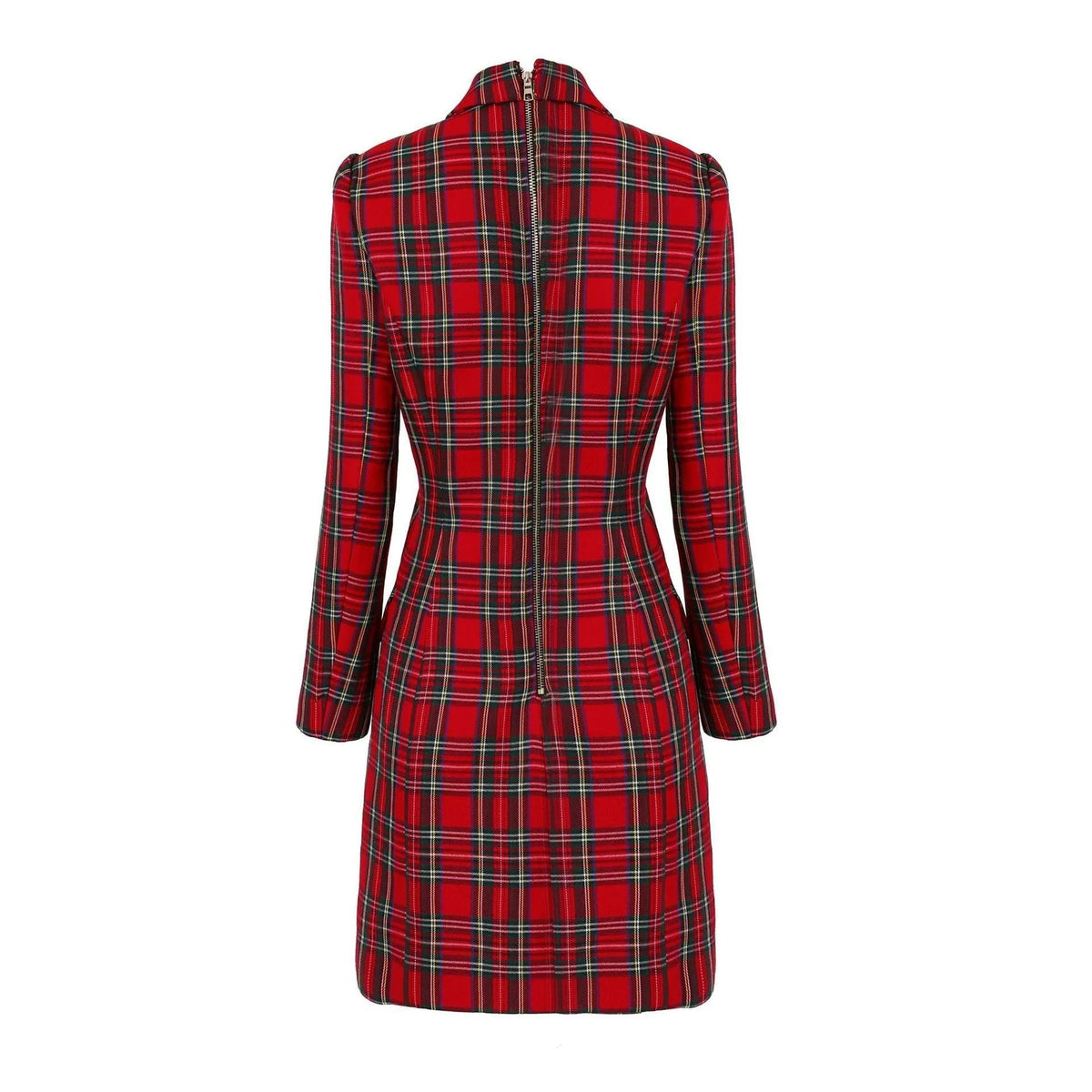 Women's Blazer - Double-Breasted Plaid - Slim Fit Thigh-Length - Red – Blazer | GUOCALI – view 2