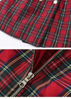 Women's Blazer - Double-Breasted Plaid - Slim Fit Thigh-Length - Red – Blazer | GUOCALI – view 5