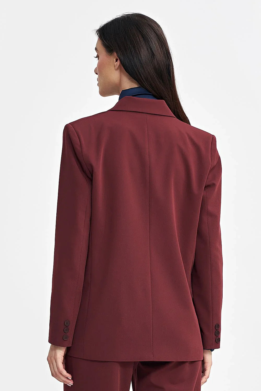 Women's Blazer - Double-Breasted Solid Linen - Oversized Hip-Length - Red – Blazer | GUOCALI – view 3