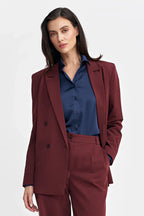 Women's Blazer - Double-Breasted Solid Linen - Oversized Hip-Length - Red – Blazer | GUOCALI – view 4