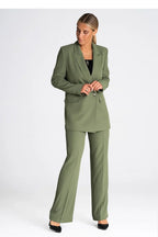 Women's Blazer - Double-Breasted Solid Linen - Regular Fit Hip-Length - Green – Suit Jacket | GUOCALI – view 2