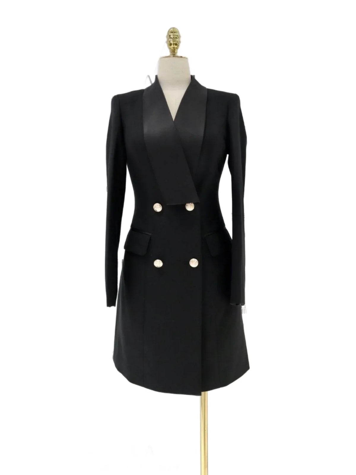 Women's Blazer - Double-Breasted Solid Satin - Slim Fit Thigh-Length - Black – Blazer | GUOCALI