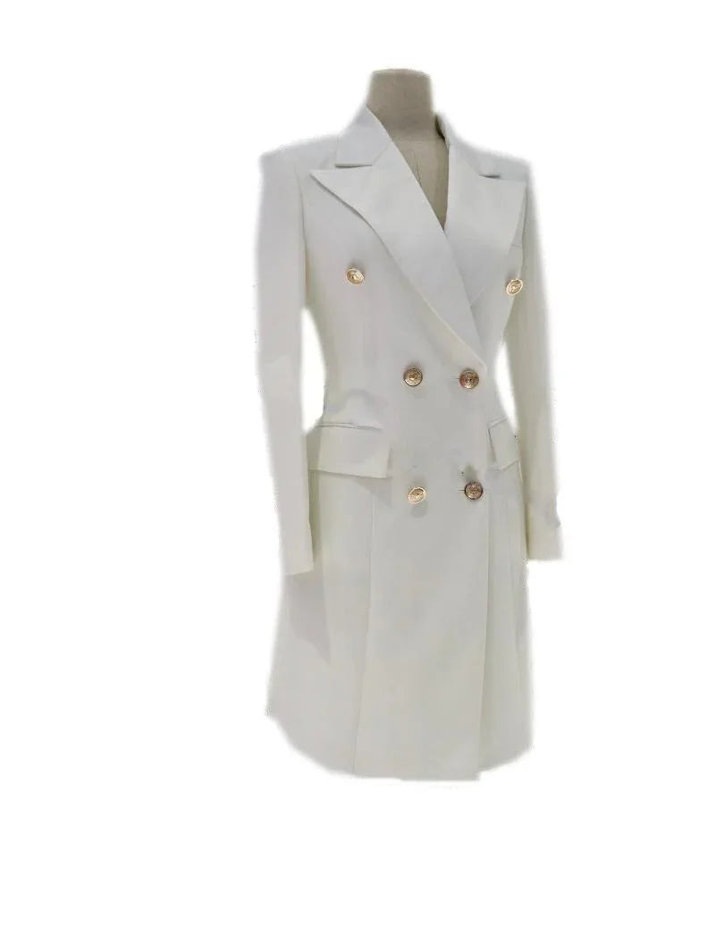 Women's Blazer - Double-Breasted Solid - Slim Fit Thigh-Length - Beige & Red – Blazer | GUOCALI – view 2
