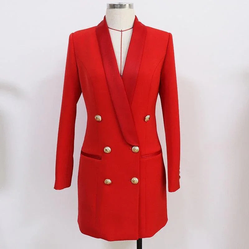 Women's Blazer - Double-Breasted Solid - Slim Fit Thigh-Length - Red & Black – Blazer | GUOCALI