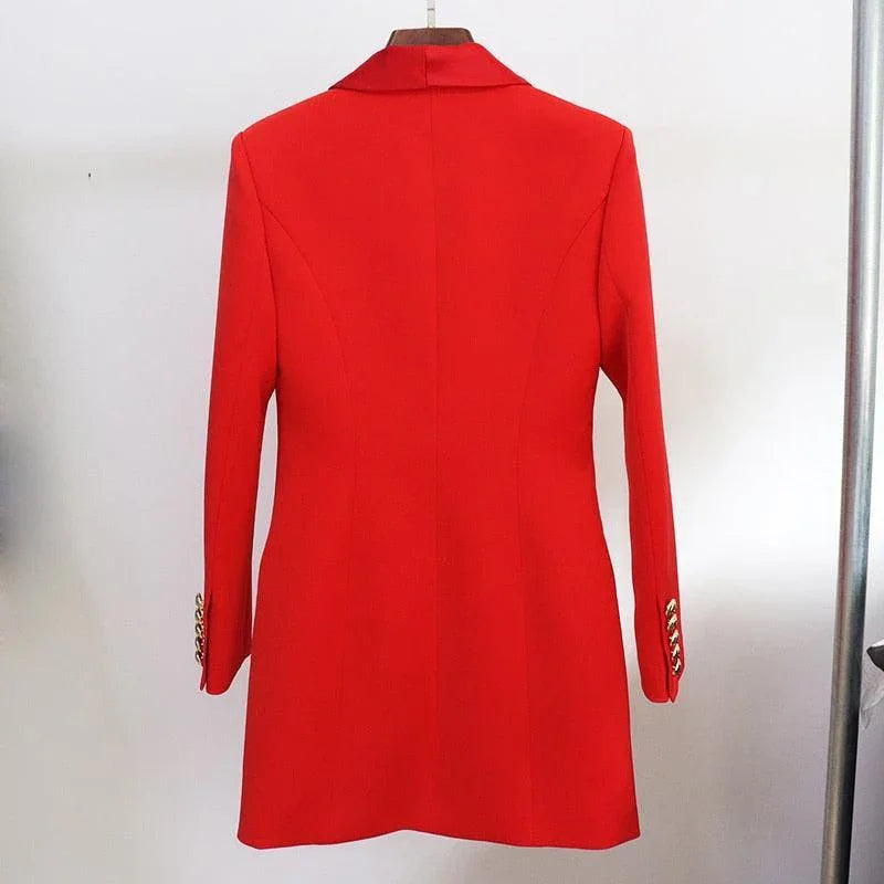 Women's Blazer - Double-Breasted Solid - Slim Fit Thigh-Length - Red & Black – Blazer | GUOCALI – view 4