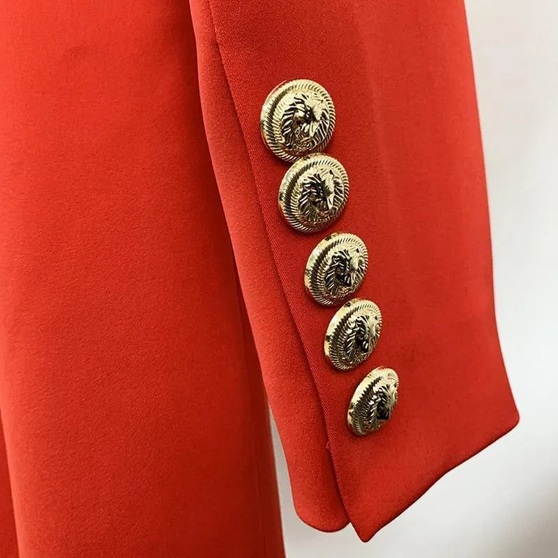 Women's Blazer - Double-Breasted Solid - Slim Fit Thigh-Length - Red & Black – Blazer | GUOCALI – view 5