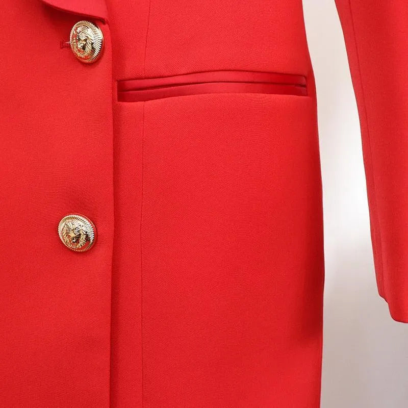 Women's Blazer - Double-Breasted Solid - Slim Fit Thigh-Length - Red & Black – Blazer | GUOCALI – view 7