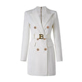 Women's Blazer - Double-Breasted Solid - Slim Fit Thigh-Length - White & Blue – Blazer | GUOCALI