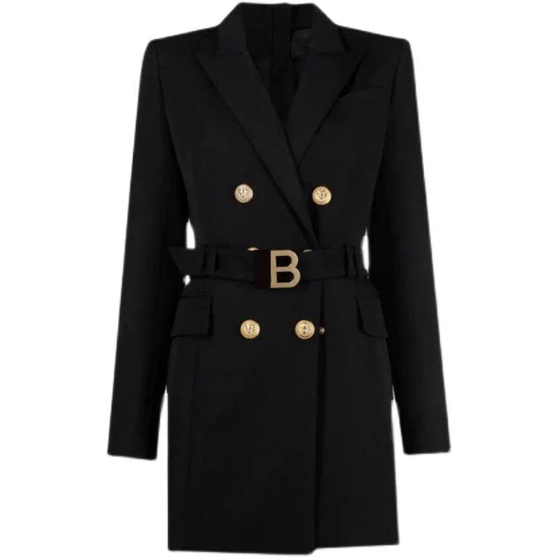 Women's Blazer - Double-Breasted Solid - Slim Fit Thigh-Length - White & Blue – Blazer | GUOCALI – view 3