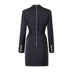 Women's Blazer - Double-Breasted Solid - Slim Fit Thigh-Length - White & Blue – Blazer | GUOCALI – view 4