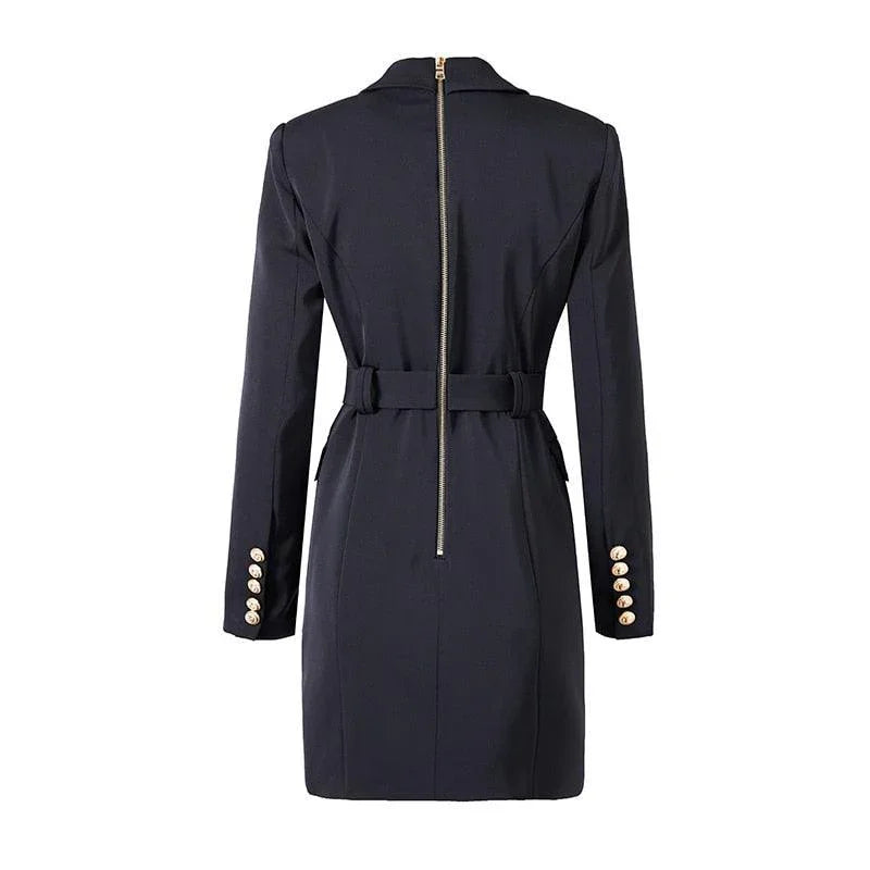 Women's Blazer - Double-Breasted Solid - Slim Fit Thigh-Length - White & Blue – Blazer | GUOCALI – view 4