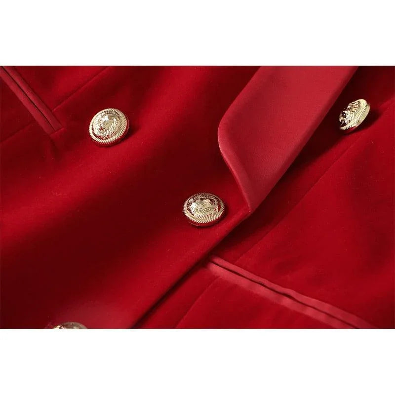 Women's Blazer - Double-Breasted Solid Velvet - Slim Fit Thigh-Length – Blazer | GUOCALI – view 4